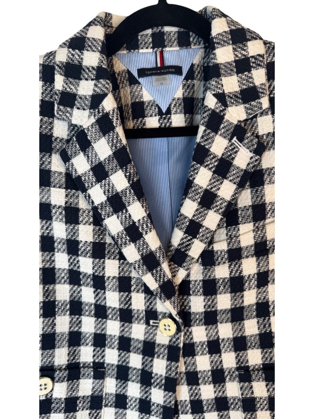 NWT Tommy Hilfiger Size 10 Navy & White Plaid Blazer Cotton-Polyester Blend - Picture 7 of 16